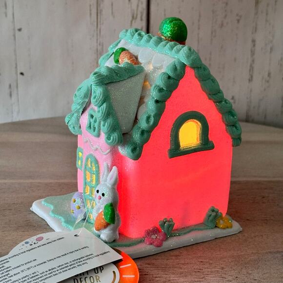 Easter Gingerbread House Tabletop Claydough LED light up Pink White Pastel New - Picture 8 of 11